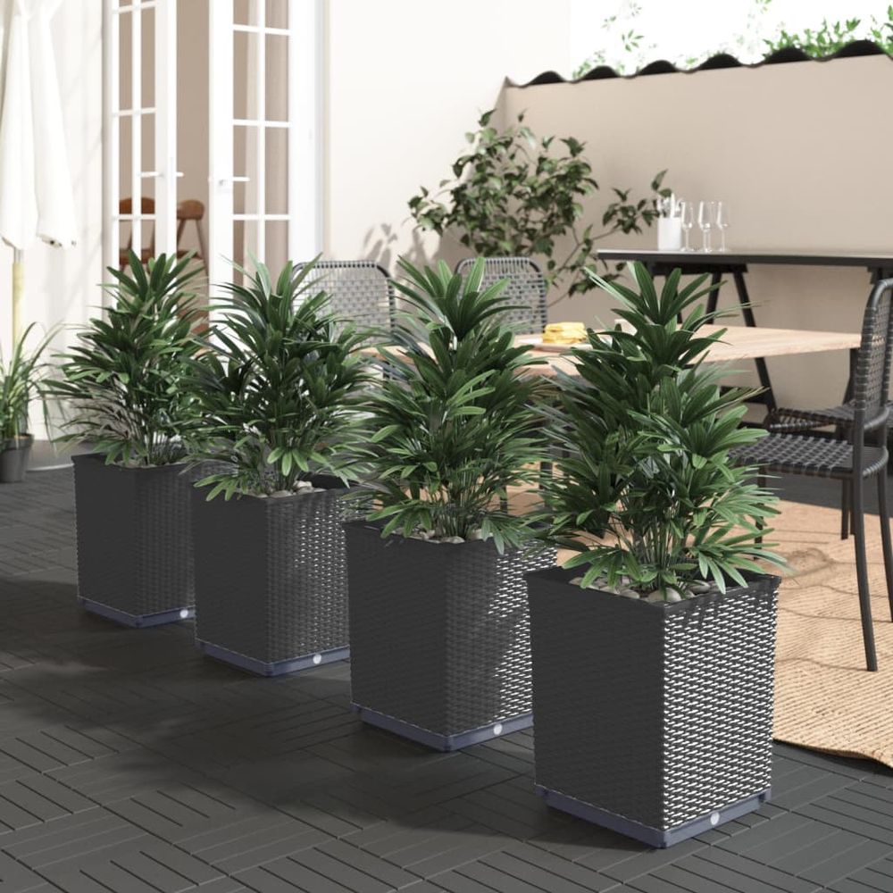 Lot de 4 pots de fleurs carrés en polypropylène noir pour extérieur 30cm