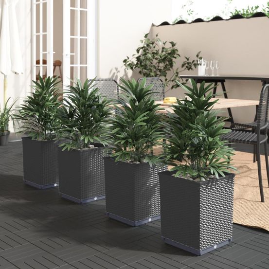 Lot de 4 pots de fleurs carrés en polypropylène noir pour extérieur 30cm