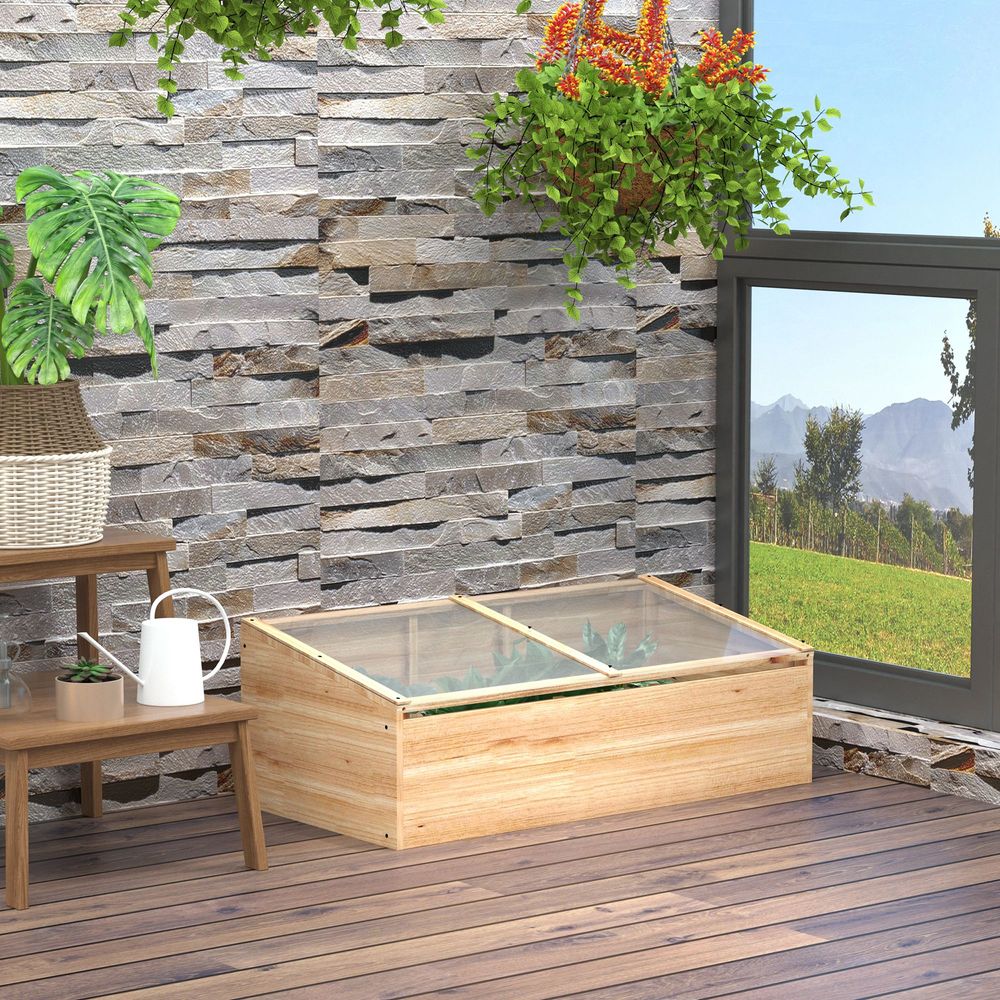 Serre châssis bois sapin polycarbonate jardin pour semis hivernage 100x50cm - comfortxl outdoor living