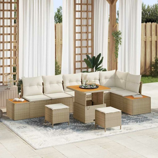 Ensemble de canapé de jardin 9 pcs beige polyrotin