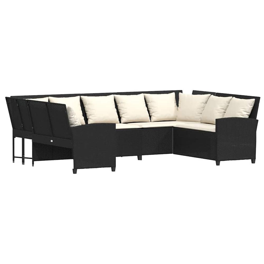 Canapé de jardin avec coussins noir résine tressée