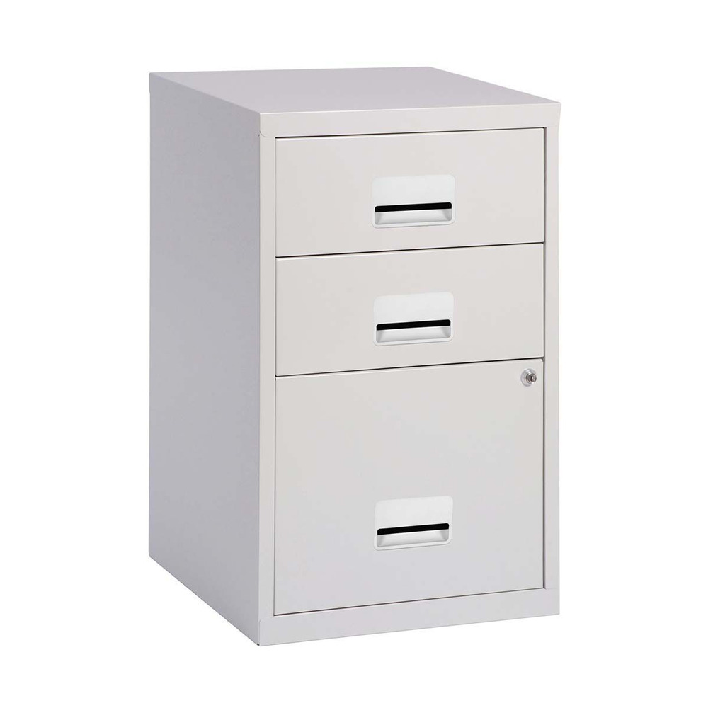 Colonne de rangement basse en acier 3 tiroirs gris clair