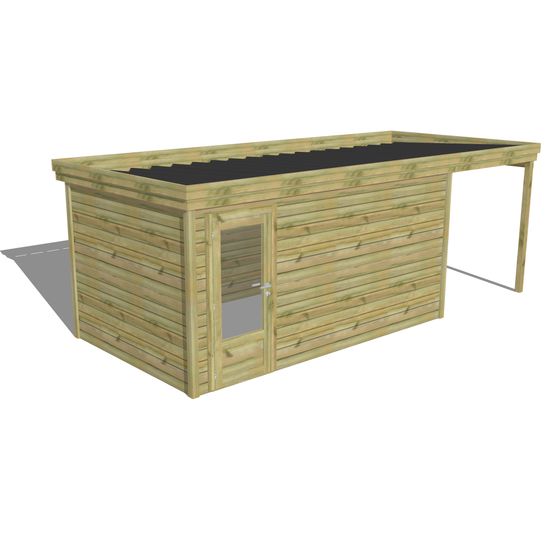 Abri de jardin bois pin traité autoclave 27mm - 6,34x2,64m / 17m2 - bac acier - abri français