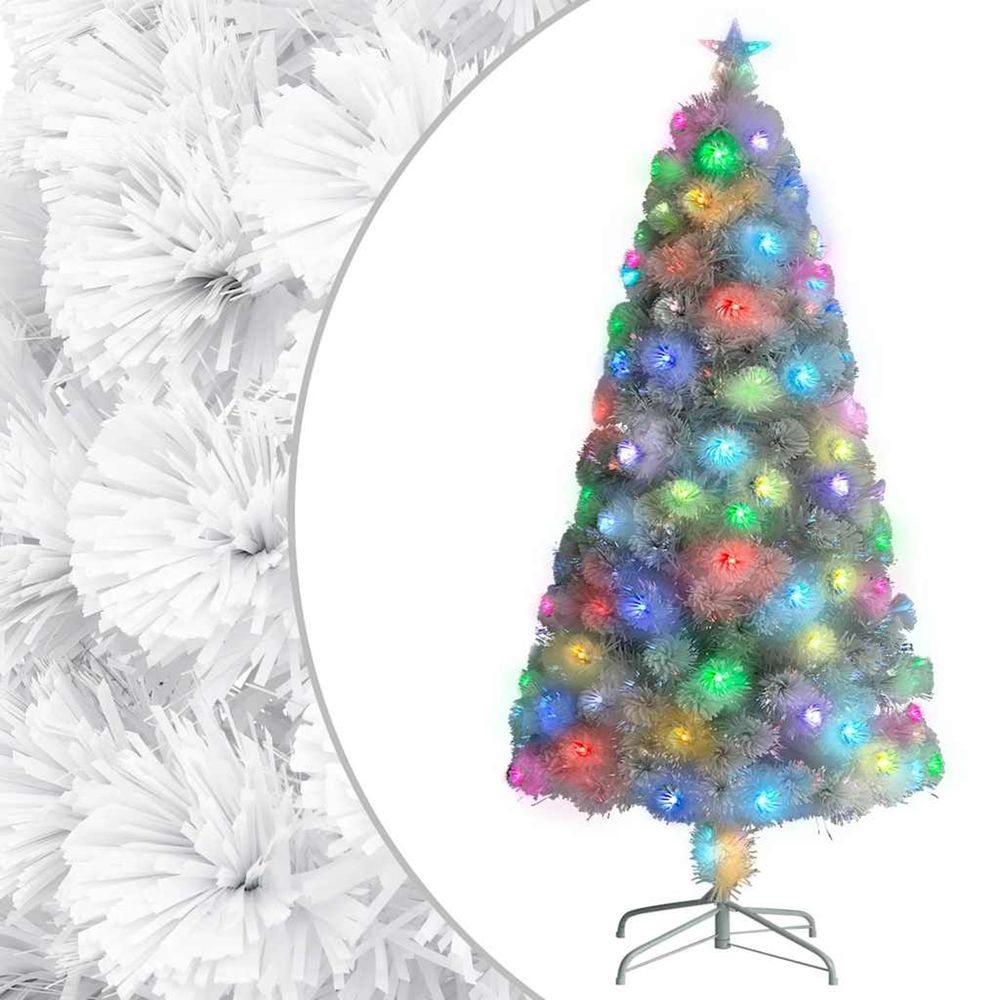 Arbre de noël artificiel pré-éclairé blanc 120 cm fibre optique