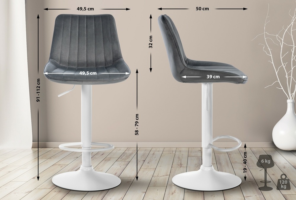 Lot de 2 tabourets de bar toni velours blanc