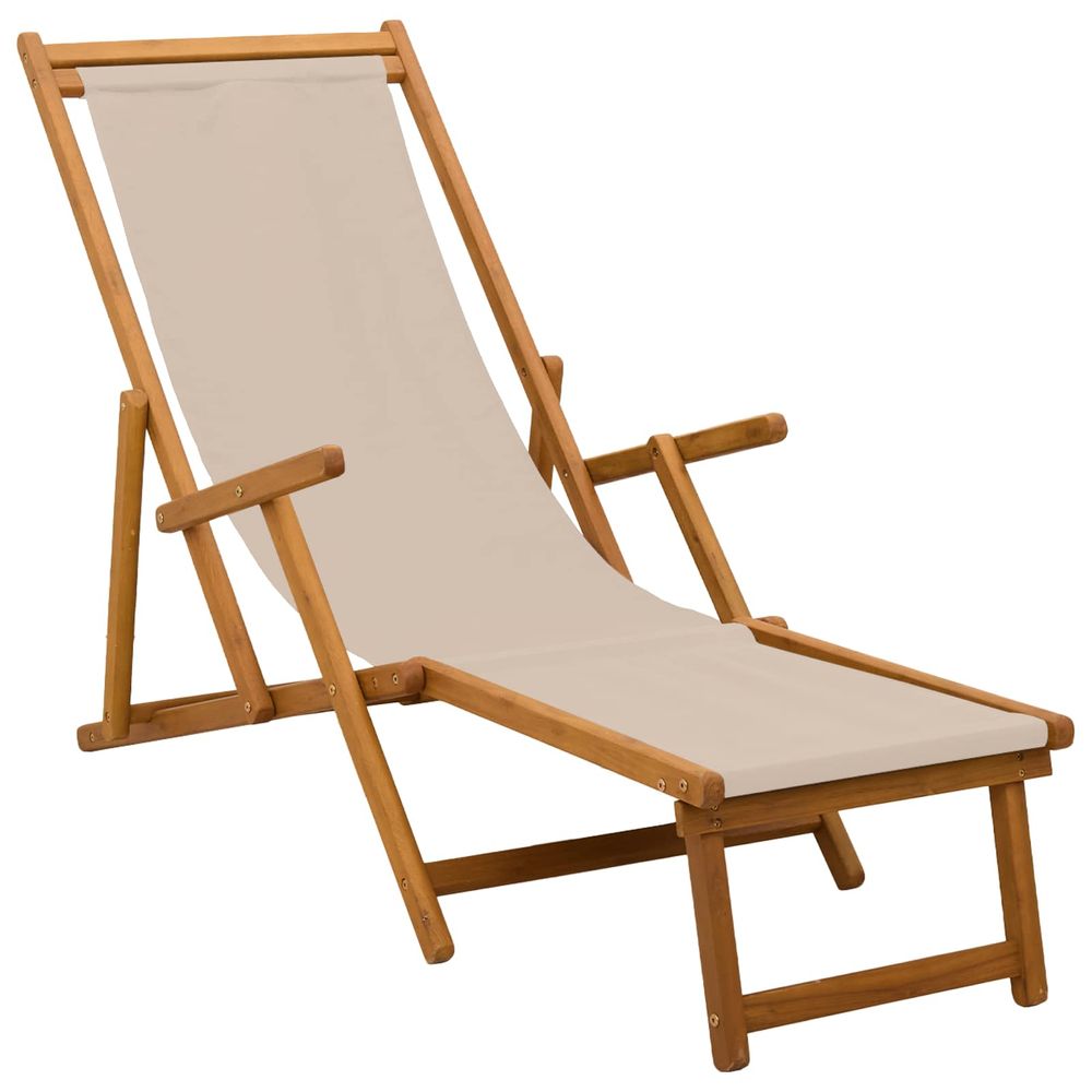 Chaise longue pliante bois d'eucalyptus massif beige bain de soleil