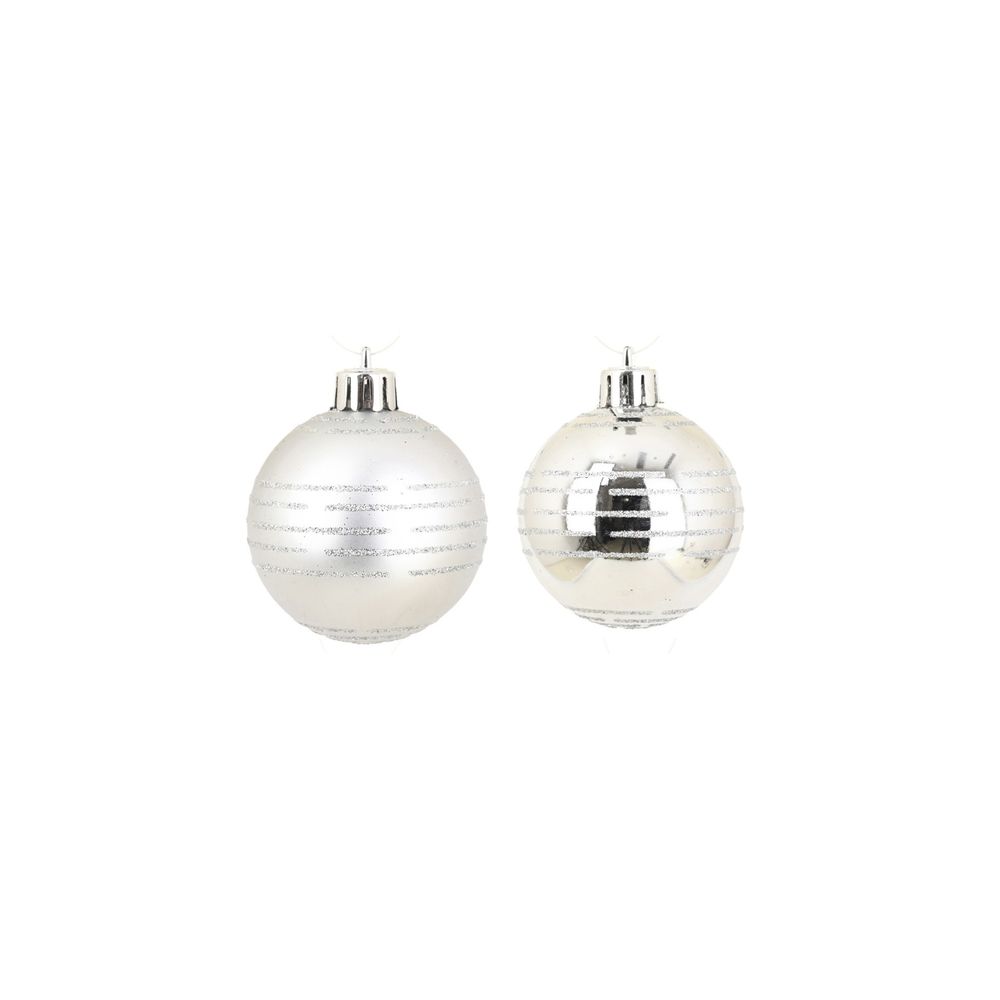 Set de 8 boules de noel decor rayures argent
