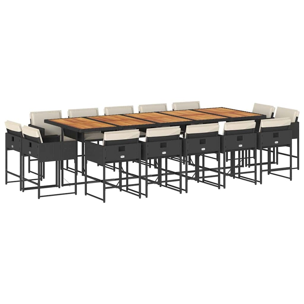 Ensemble à manger de jardin 15 pcs coussins noir résine tressée