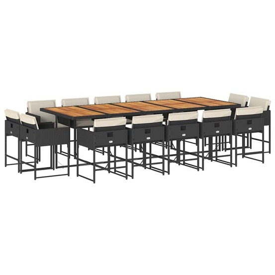 Ensemble à manger de jardin 15 pcs coussins noir résine tressée