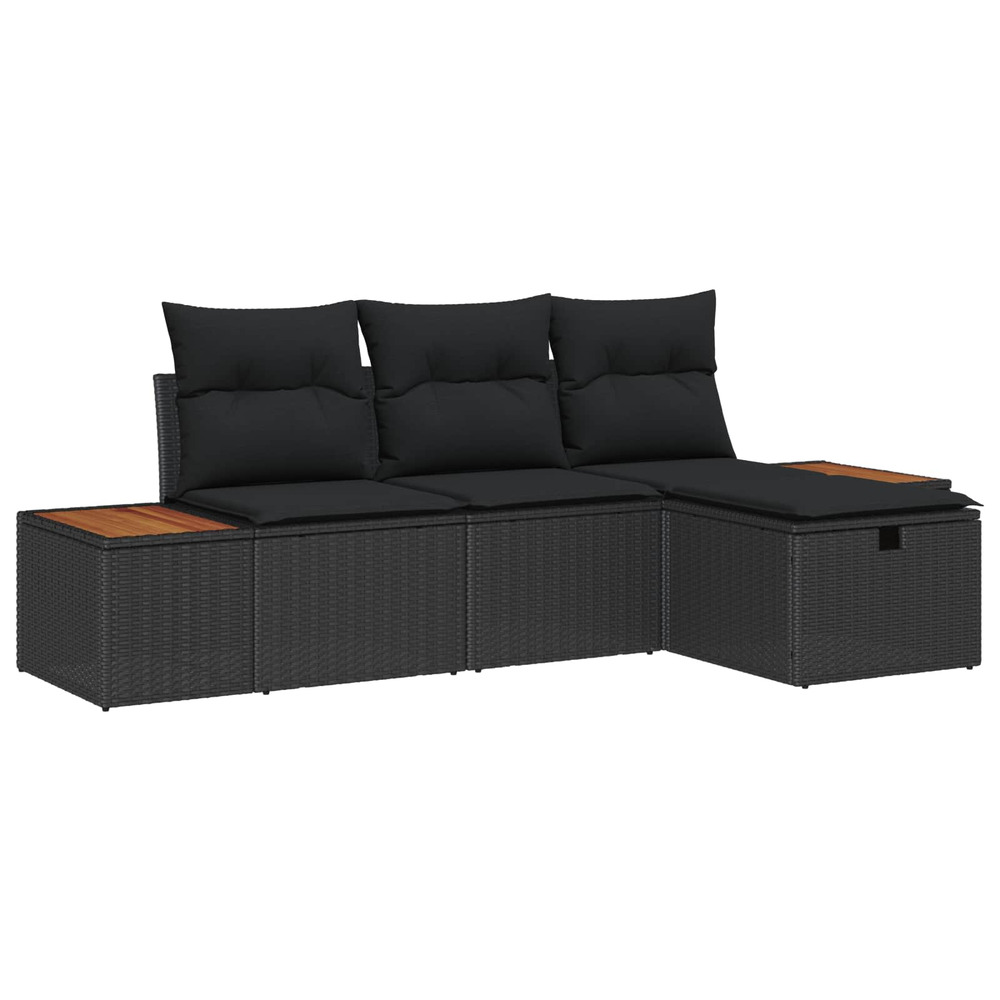 Ensemble de canapé de jardin avec coussin 4 pcs noir polyrotin