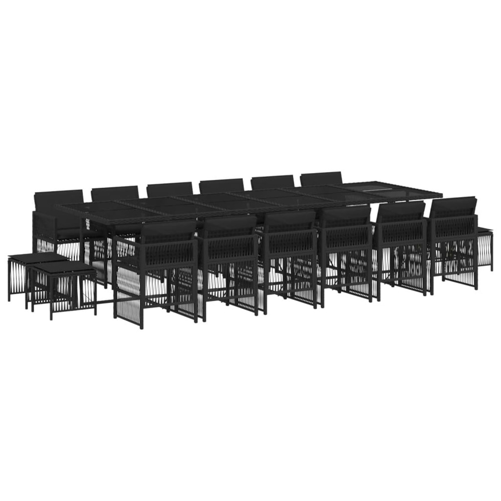 Ensemble à manger de jardin 17 pcs coussins noir résine tressée