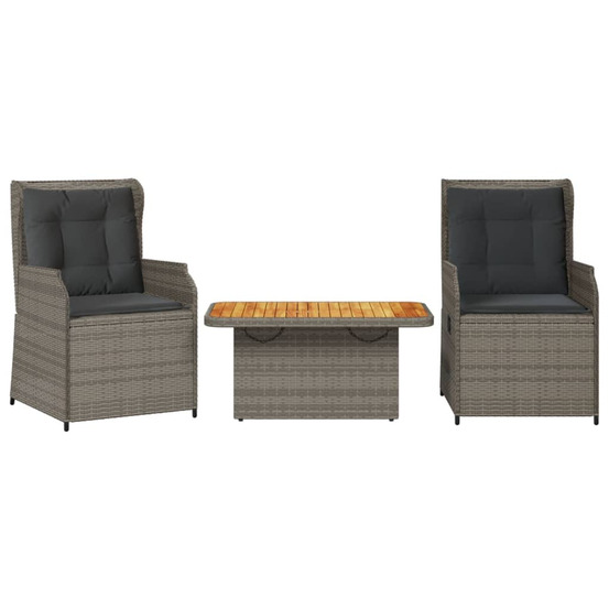 Salon de jardin 3 pcs avec coussins gris résine tressée