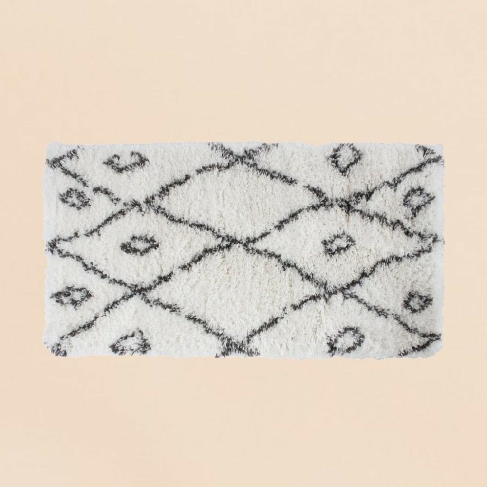 Tapis descente de lit poils longs noir et blanc 60x110cm