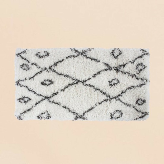 Tapis descente de lit poils longs noir et blanc 60x110cm