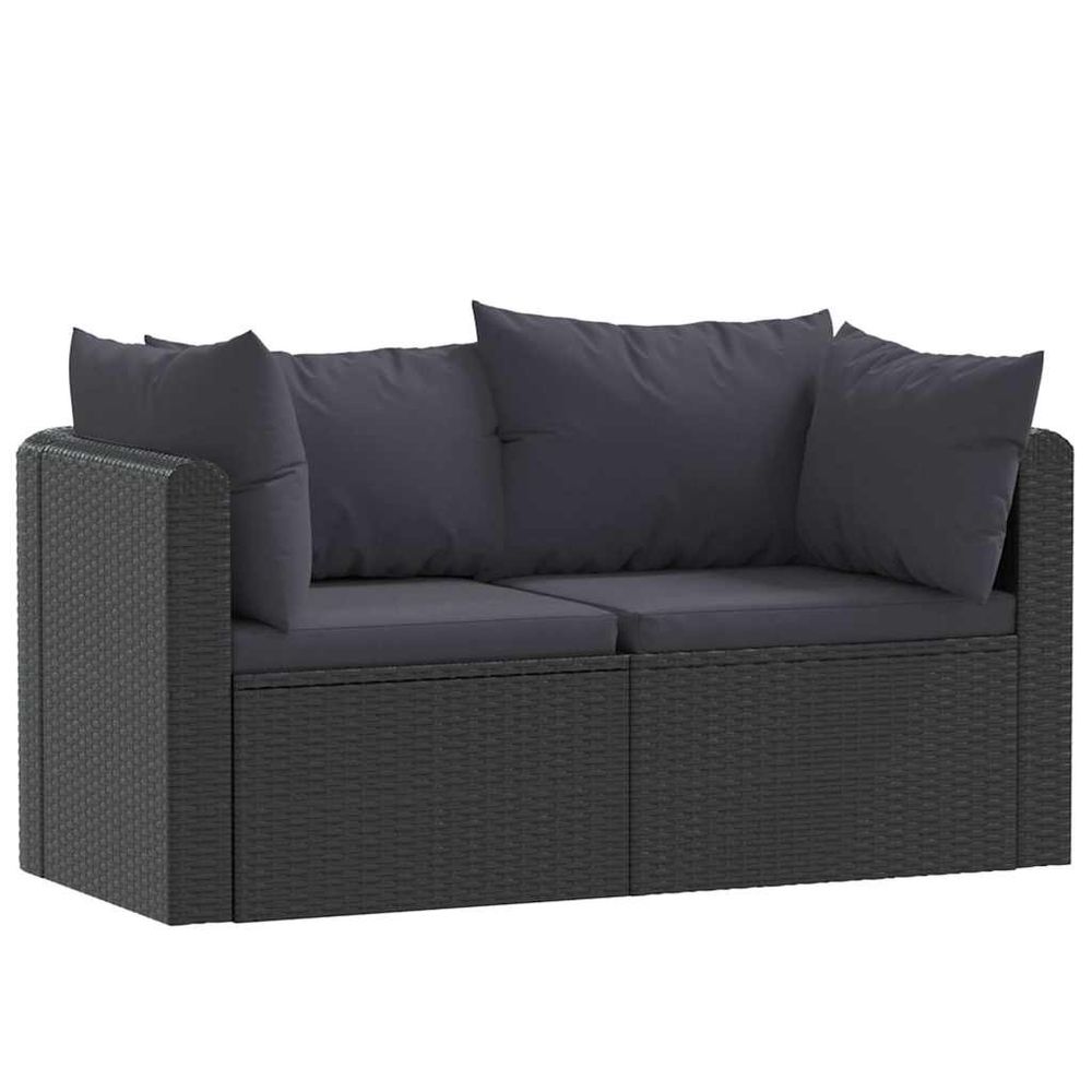 Canapés de jardin 2 pcs avec coussins résine tressée noir