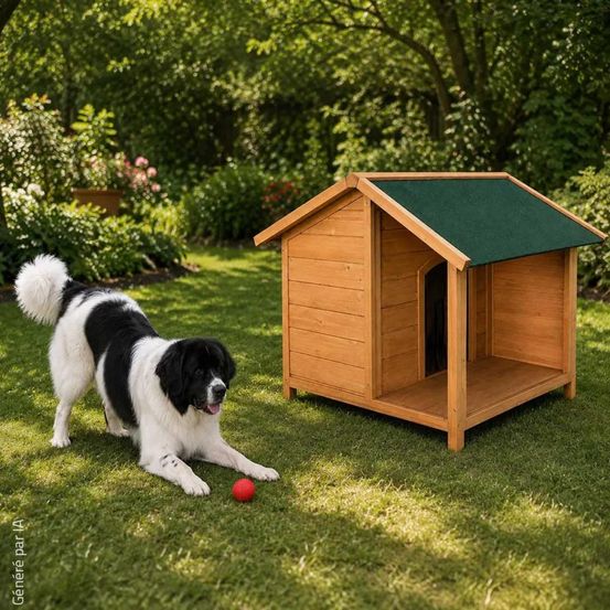 Niche en bois pour chien avec terrasse - taille xl