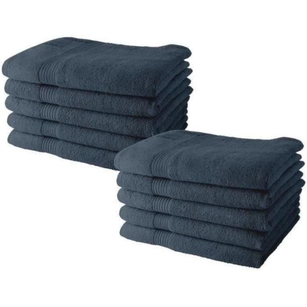 Lot de 10 serviettes de toilette 50x90 cm 100% coton - denim