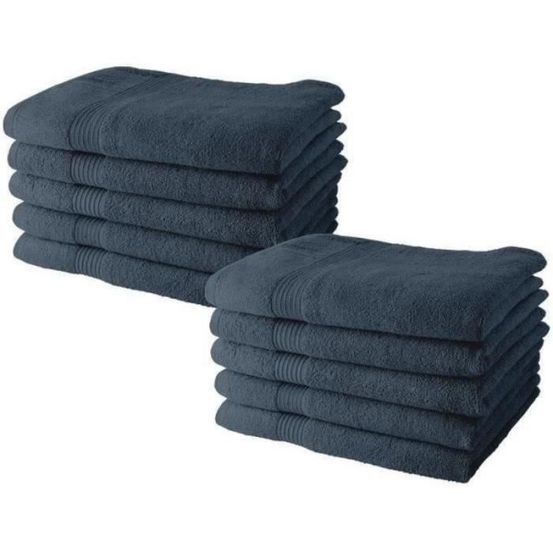 Lot de 10 serviettes de toilette 50x90 cm 100% coton - denim