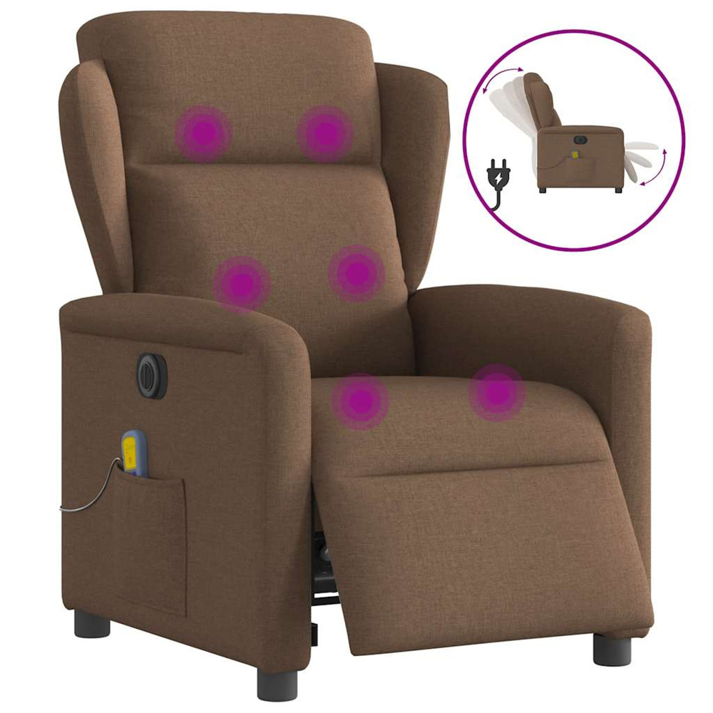 Fauteuil inclinable de massage électrique marron tissu