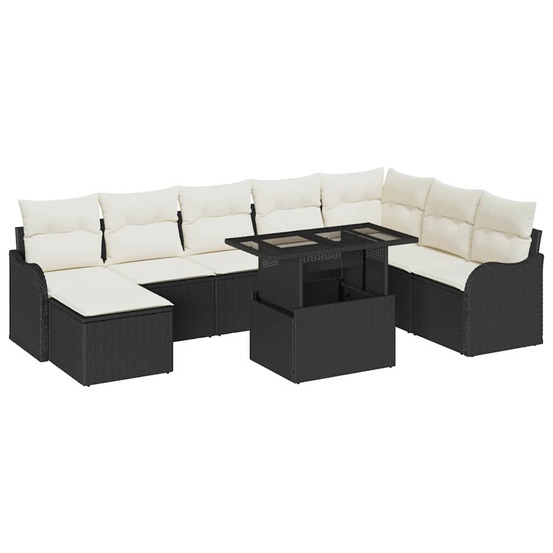 Ensemble de canapé de jardin avec coussin 9 pcs noir poly rotin