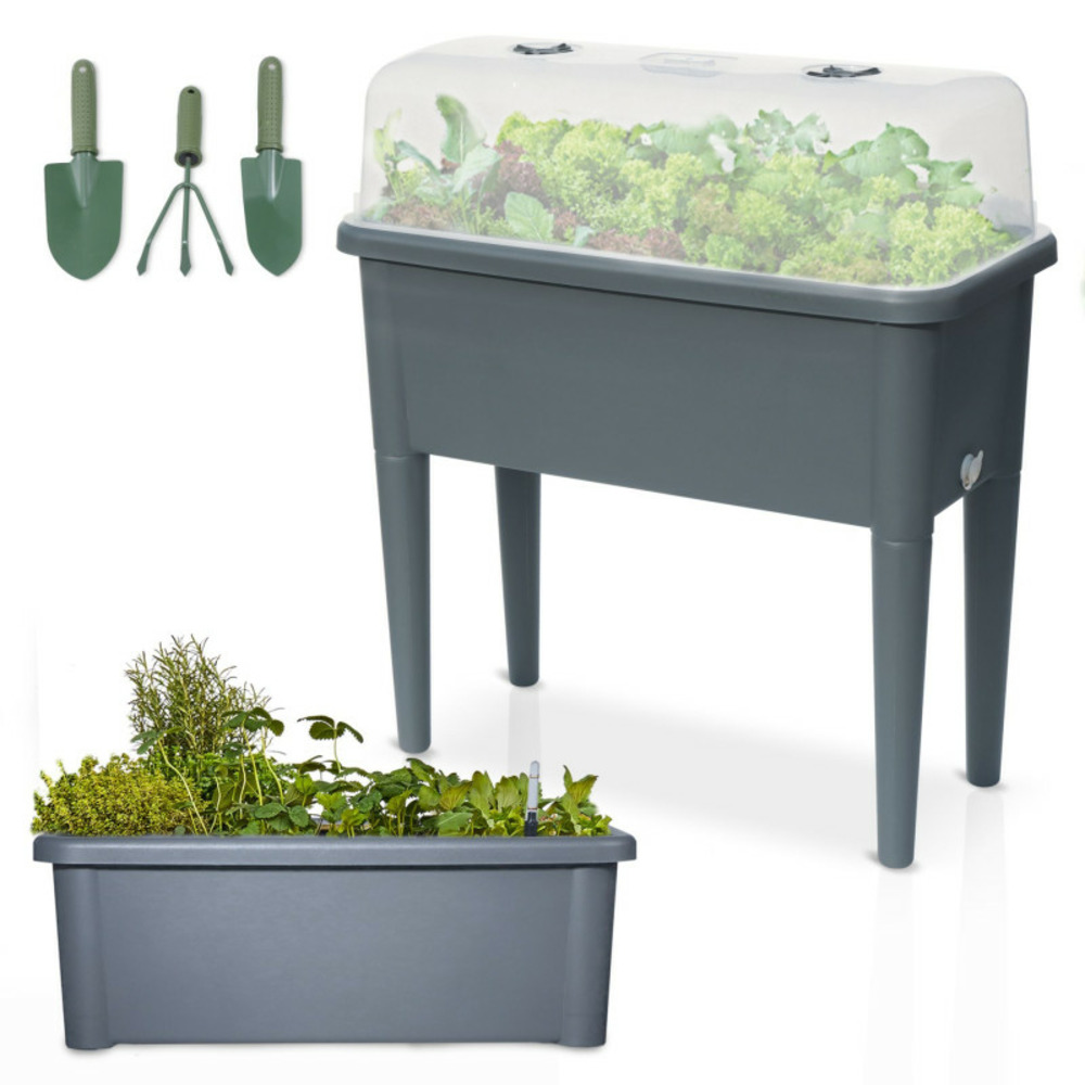 Carré potager sur pied plastique gris avec couvercle 76x 66x37cm jardinière surélevée