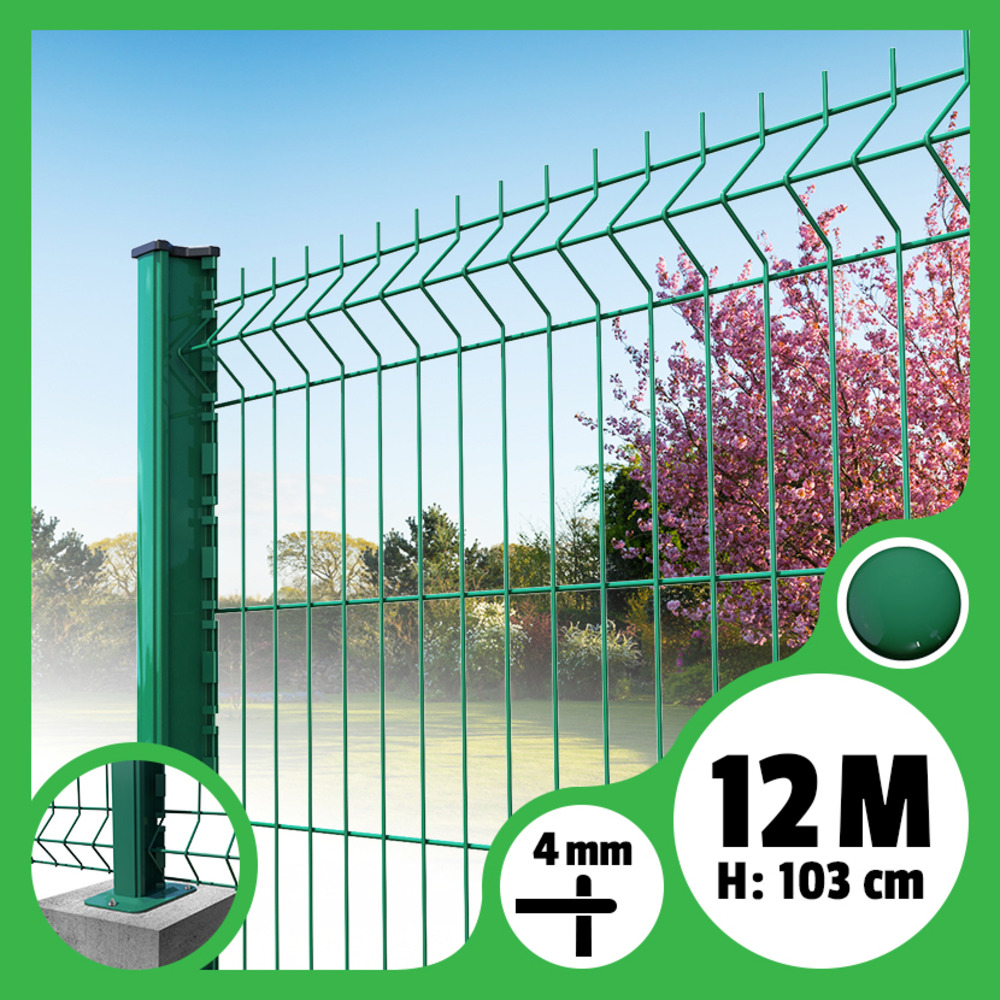 Kit grillage rigide poteaux h - longueur 12 mètres - 103 cm, vert, a visser sur platines