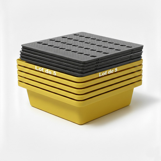 Bac de rétention 30l empilable avec caillebotis- lot de 5
