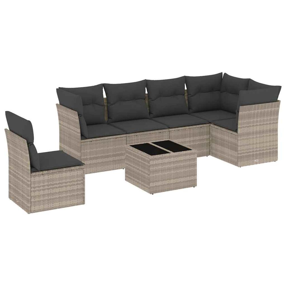 Salon de jardin avec coussins 7 pcs gris clair résine tressée