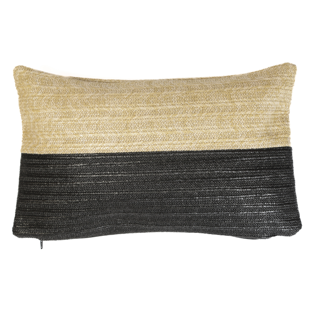 Housse de coussin effet raphia - rectangle - 30x50cm - beige et noir