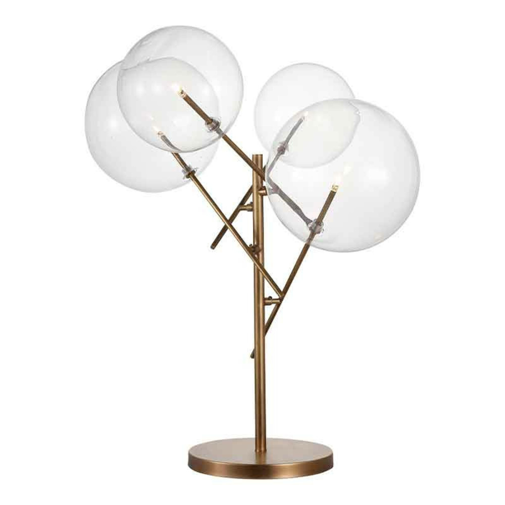 Lampe 4 boules métal verre doré