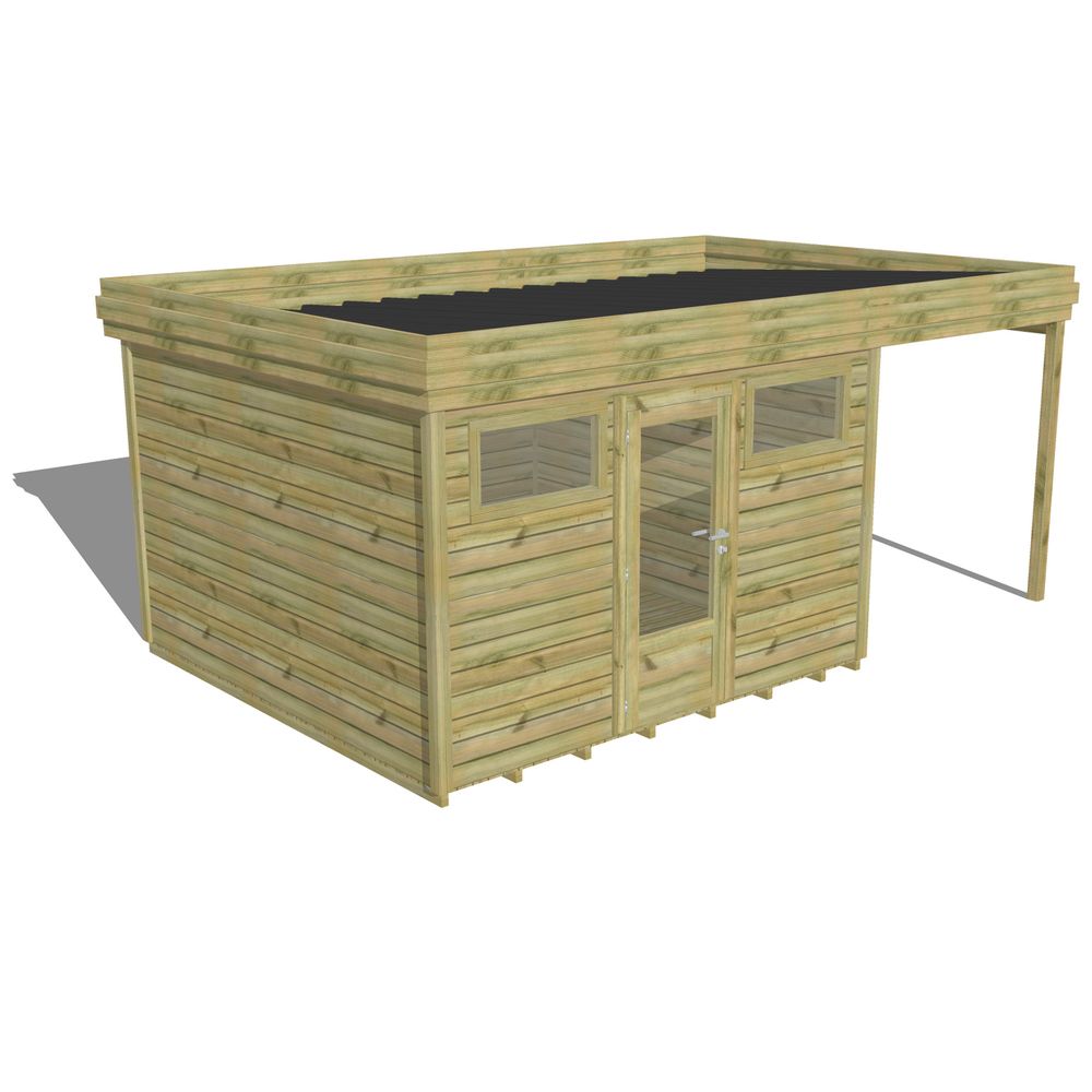 Abri de jardin bois pin traité autoclave 27mm - 5,44x3,44m / 19m2 - bac acier - plancher bois