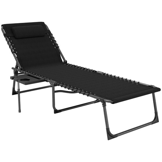 Transat pliant avec appui-tête, dossier réglable 5 positions, pour jardin, gris