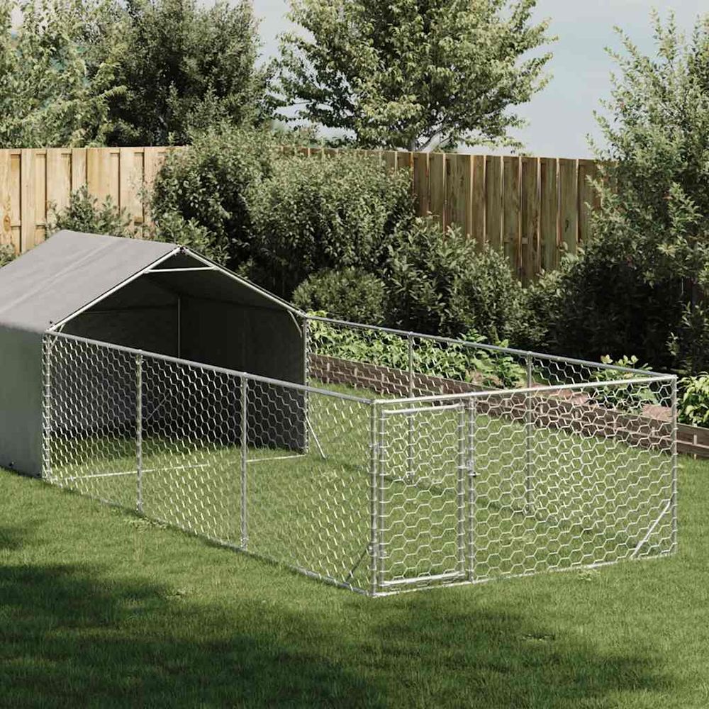 Chenil extérieur pour chien en acier galvanisé avec abri 6x2x1,5 m