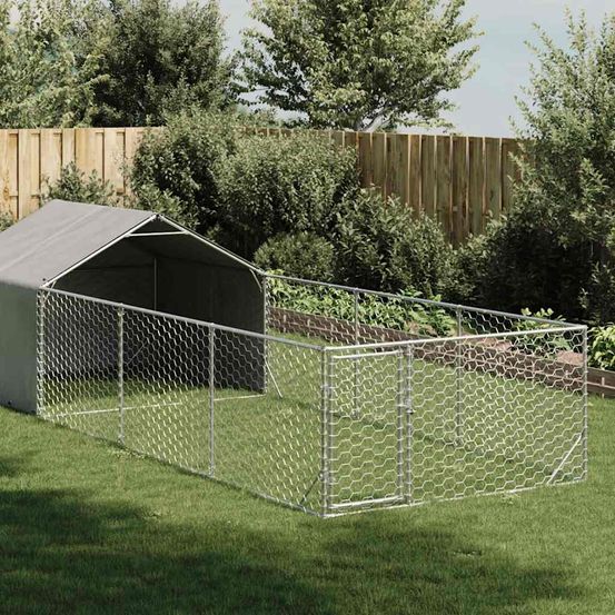 Chenil extérieur pour chien en acier galvanisé avec abri 6x2x1,5 m