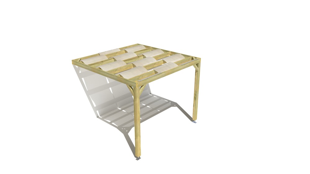 Pergola bois • 3m x 3m • adossée • sens largeur • voilage semi-transparent inclus • livraison comprise
