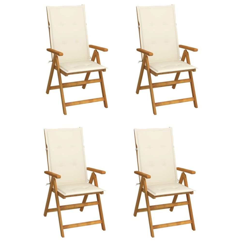 Fauteuils pliants inclinables 4 pièces avec coussins en bois d'acacia massif