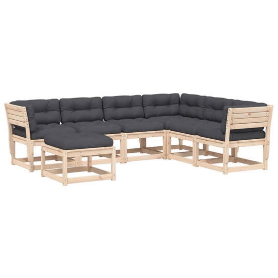 Salon de jardin 7 pcs avec coussins bois de pin massif