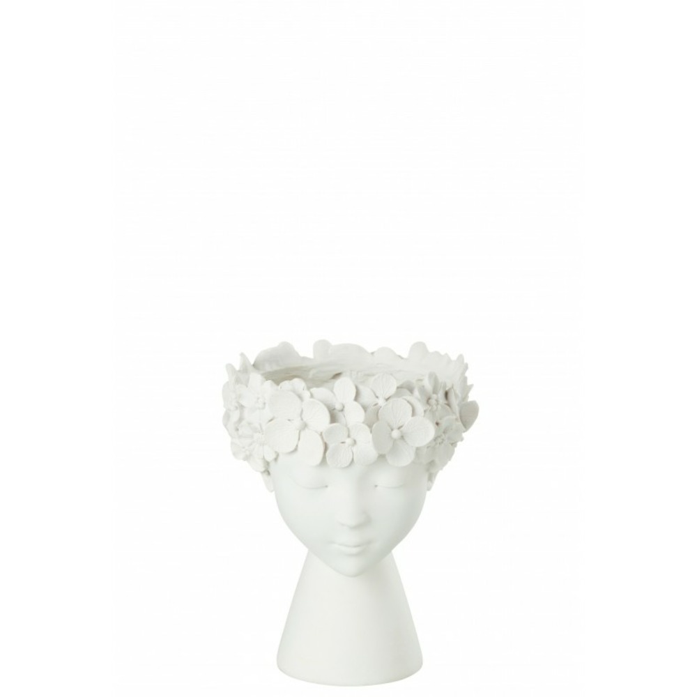 Cache-pot en forme de tête en plastique blanc 21x21x23 cm