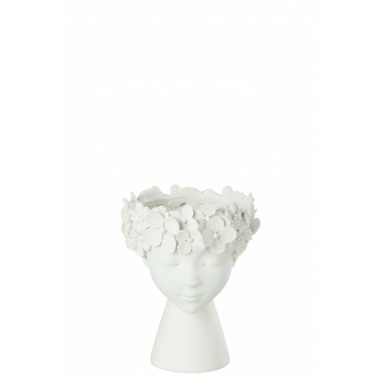 Cache-pot en forme de tête en plastique blanc 21x21x23 cm
