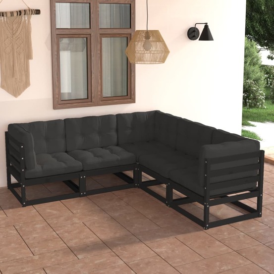 Salon de jardin 5 pcs avec coussins bois de pin massif