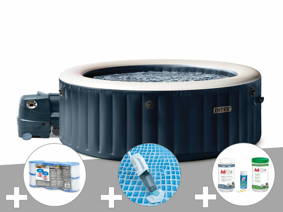 Kit spa gonflable purespa blue navy rond bulles 4 places + 6 filtres + aspirate
