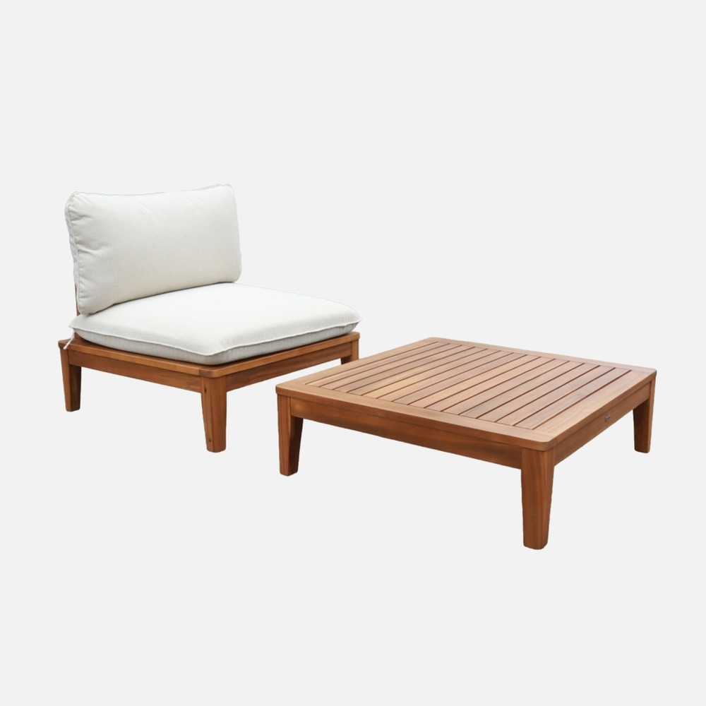 Fauteuil de jardin avec table basse bois d'acacia et effet bouclette - yona