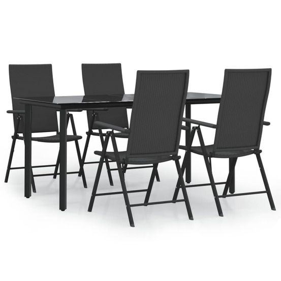 Ensemble à manger de jardin 5 pcs noir résine tressée