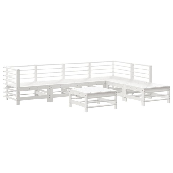 Salon de jardin 7 pcs blanc bois de pin massif