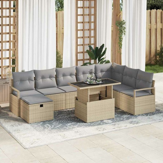 Ensemble de canapé de jardin 9 pcs beige poly rotin