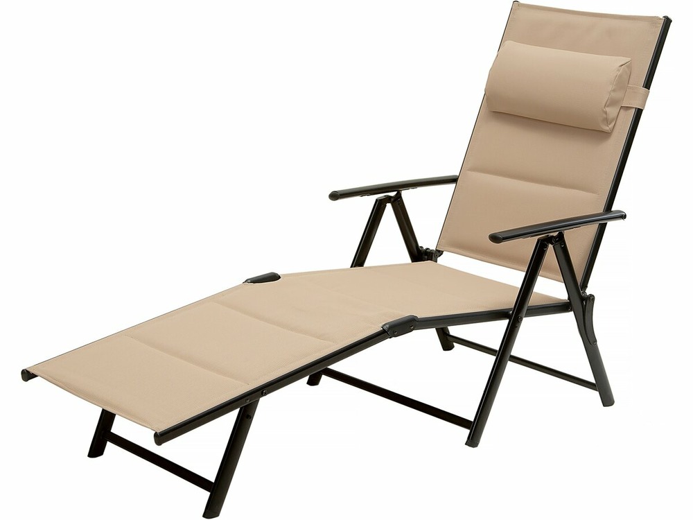 Chaise longue pliante "hevea" en métal et textilène - beige