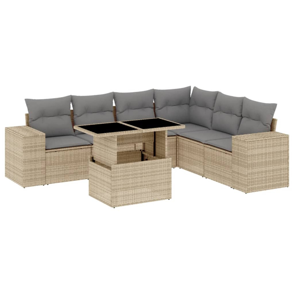 Salon de jardin avec coussins 7 pcs beige résine tressée