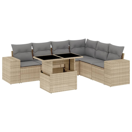 Salon de jardin avec coussins 7 pcs beige résine tressée