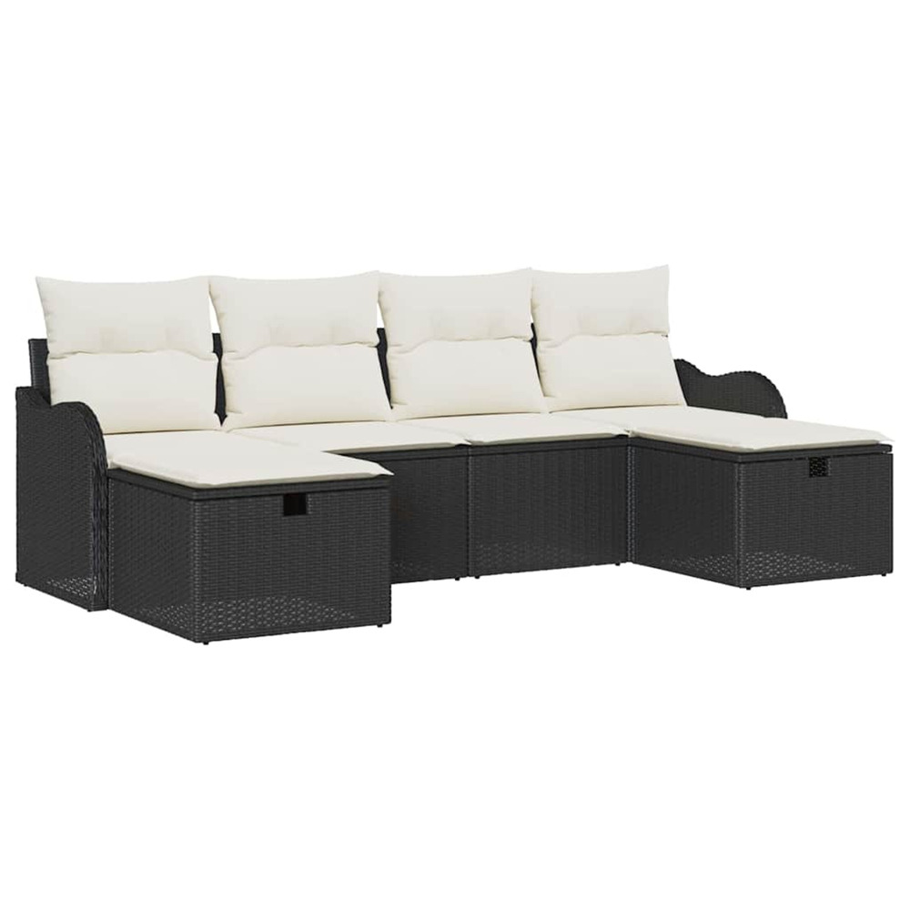Ensemble de canapés avec coussin 6 pcs noir et crème polyrotin