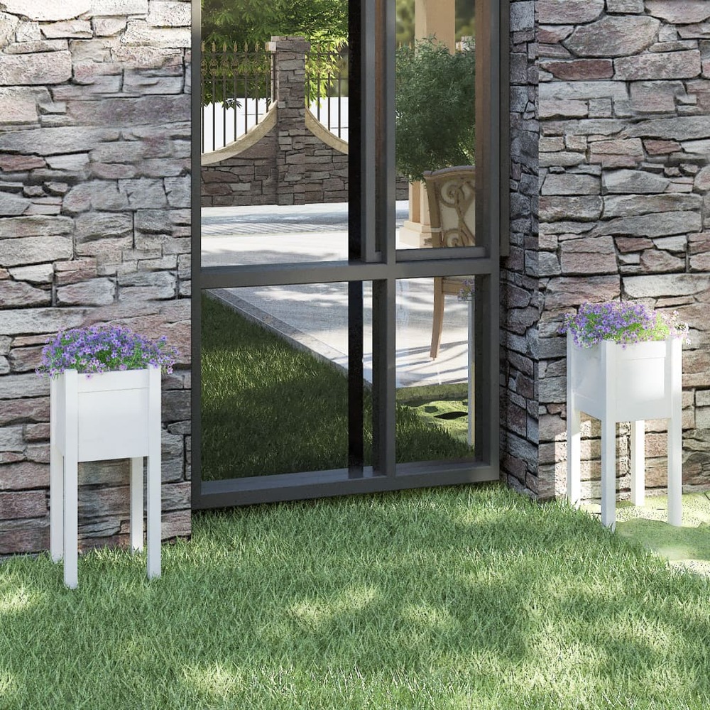 Jardinières d'extérieur 2 pcs blanc 31x31x70 cm bois de pin